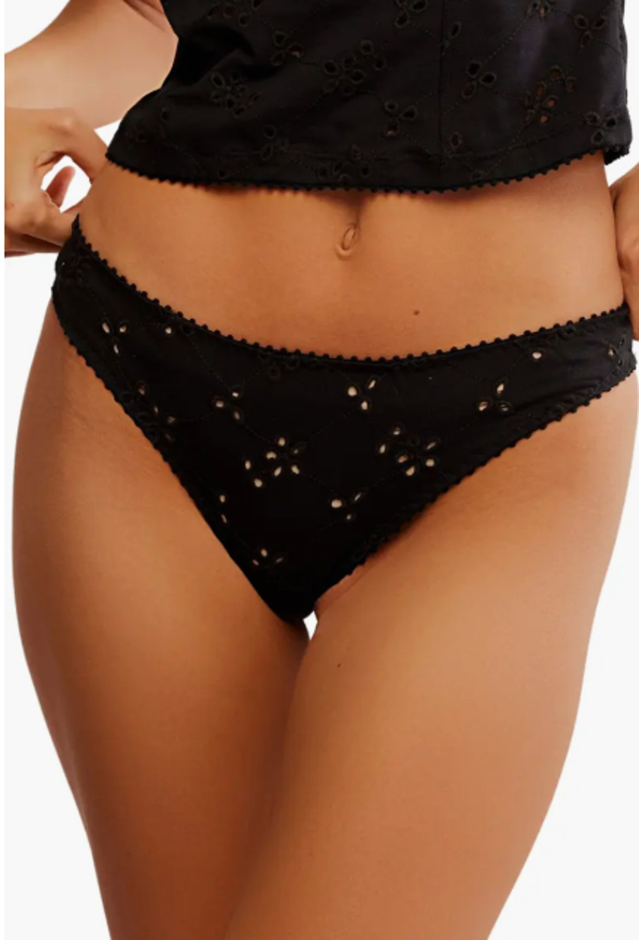 Free People Thong Panties Womens Small Black Eyelet Mesh Homegrown Lingerie